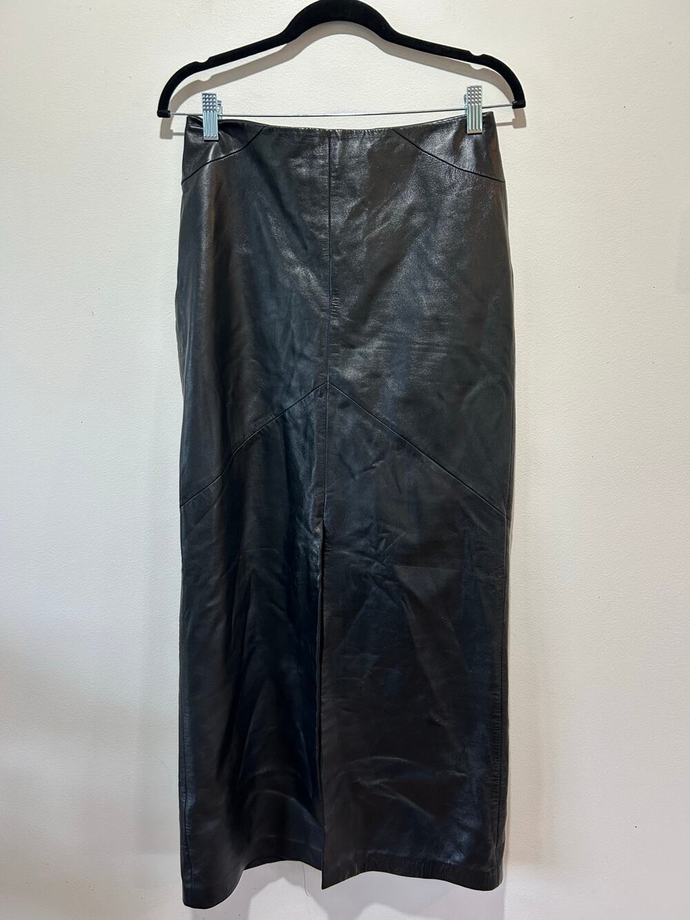 Cache paneled black leather midi skirt size 4 100% leather whimsigoth 90s biker